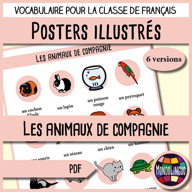 Posters illustrés les animaux de compagnie Mondolinguo